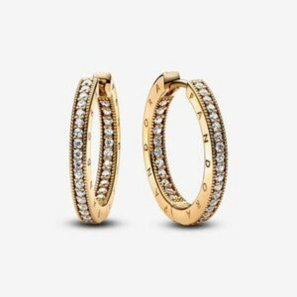 Pandora Jewelry - Pandora Signature Logo & Pav�� Hoop Earrings